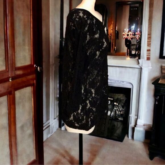 Joe Fresh Black Floral Lace Sheer Layering Top - Size Medium EUC Girly Boho - Picture 14 of 16